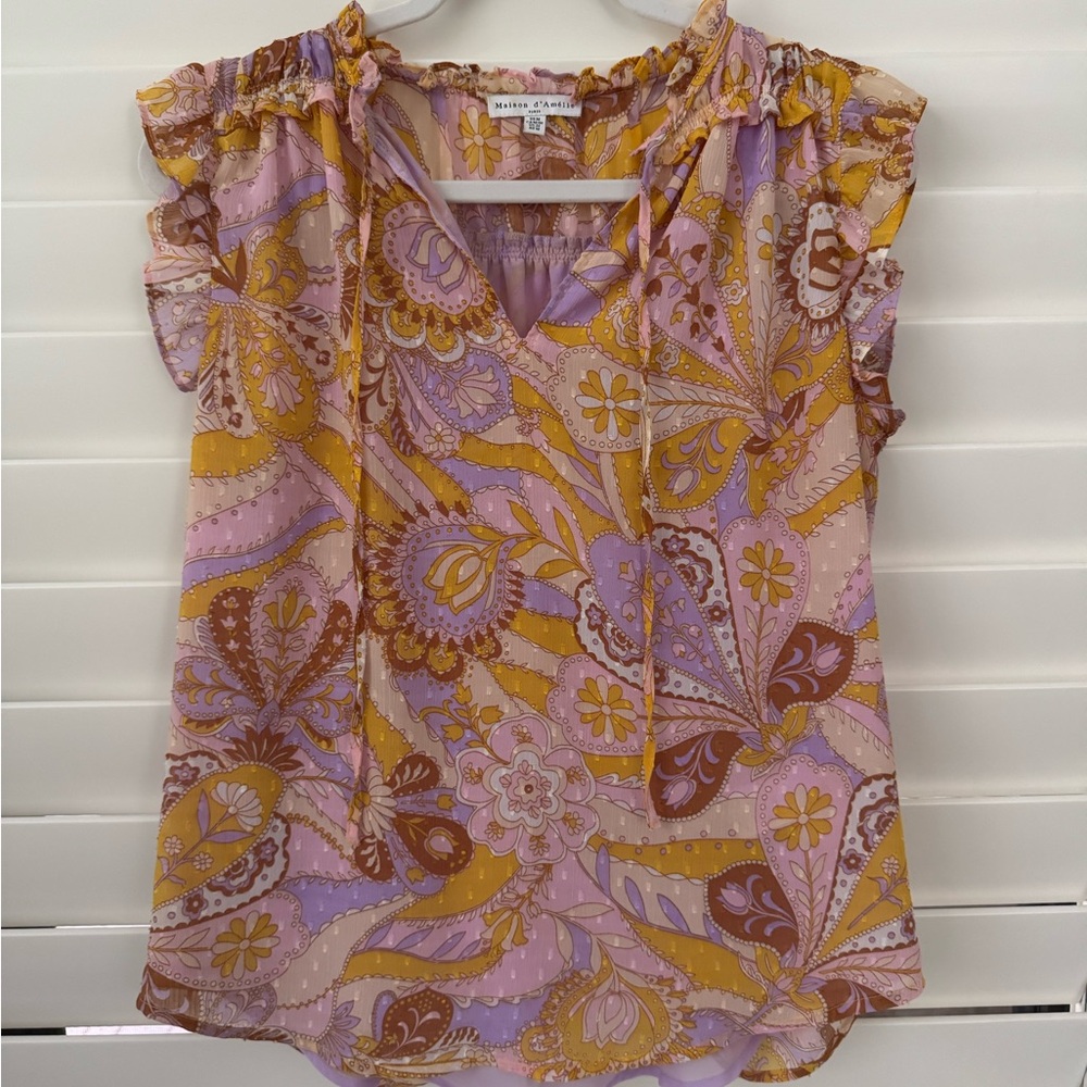 Floral Paisley Ruffle Sleeve Blouse
